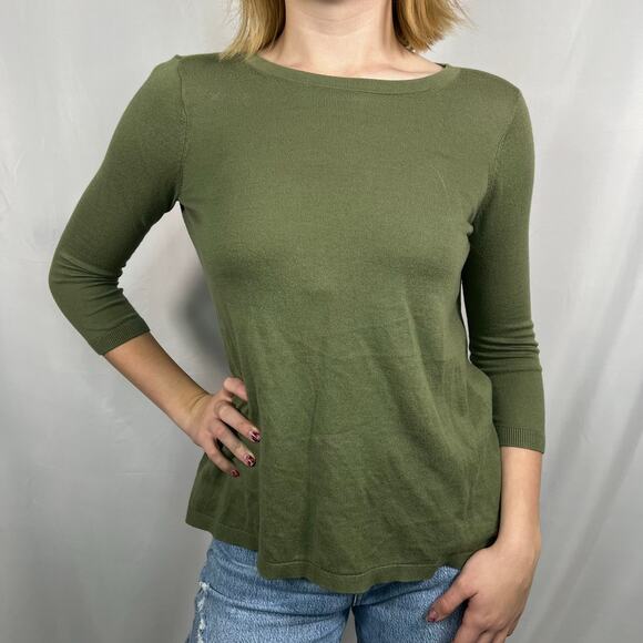 Loft Outlet Green 3/4 Sleeve Blouse with Floral Panel and Tie in Back Size XSP - Picture 1 of 8